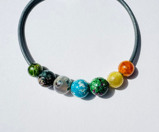 Mini Gem Spheres Necklace, Chrome Diopside, Jasper, Aquadite, Turquoise, Ruby in Zoisite, Serpentine Jade, Sunstone