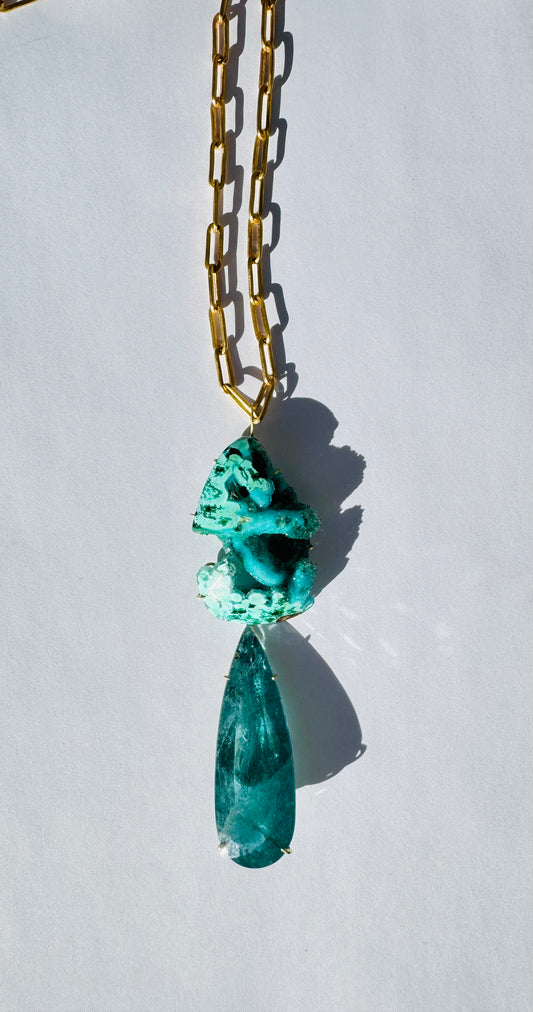 Chrysocolla Quartz with Tourmaline Pendant