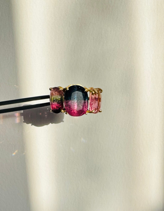 Bi and Tri Color Tourmaline Ring