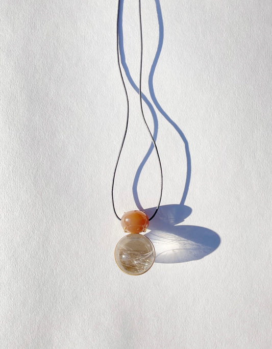 Moonstone and Rutilated Quartz Healing Sphere Necklace