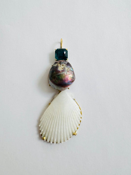 Tourmaline, Pearl and Shell Pendant