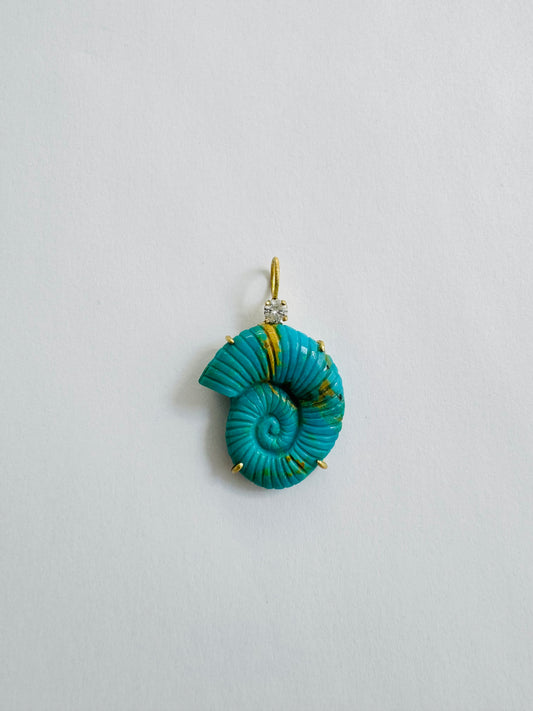 Armenian Turquoise Shell Carving with Diamond Pendant