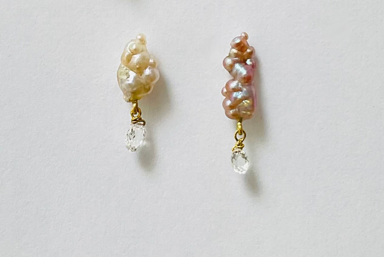 Natural Oyster Pearl Earrings with Diamond Briolettes