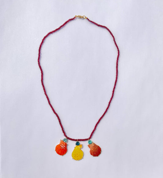 Ruby Beads with Tourmalines and Shells