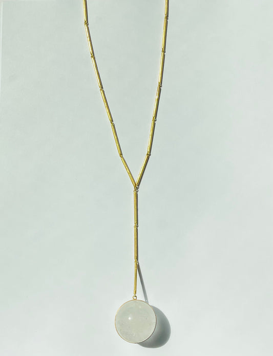 Gold Bar Chain with Quartz Healing Sphere