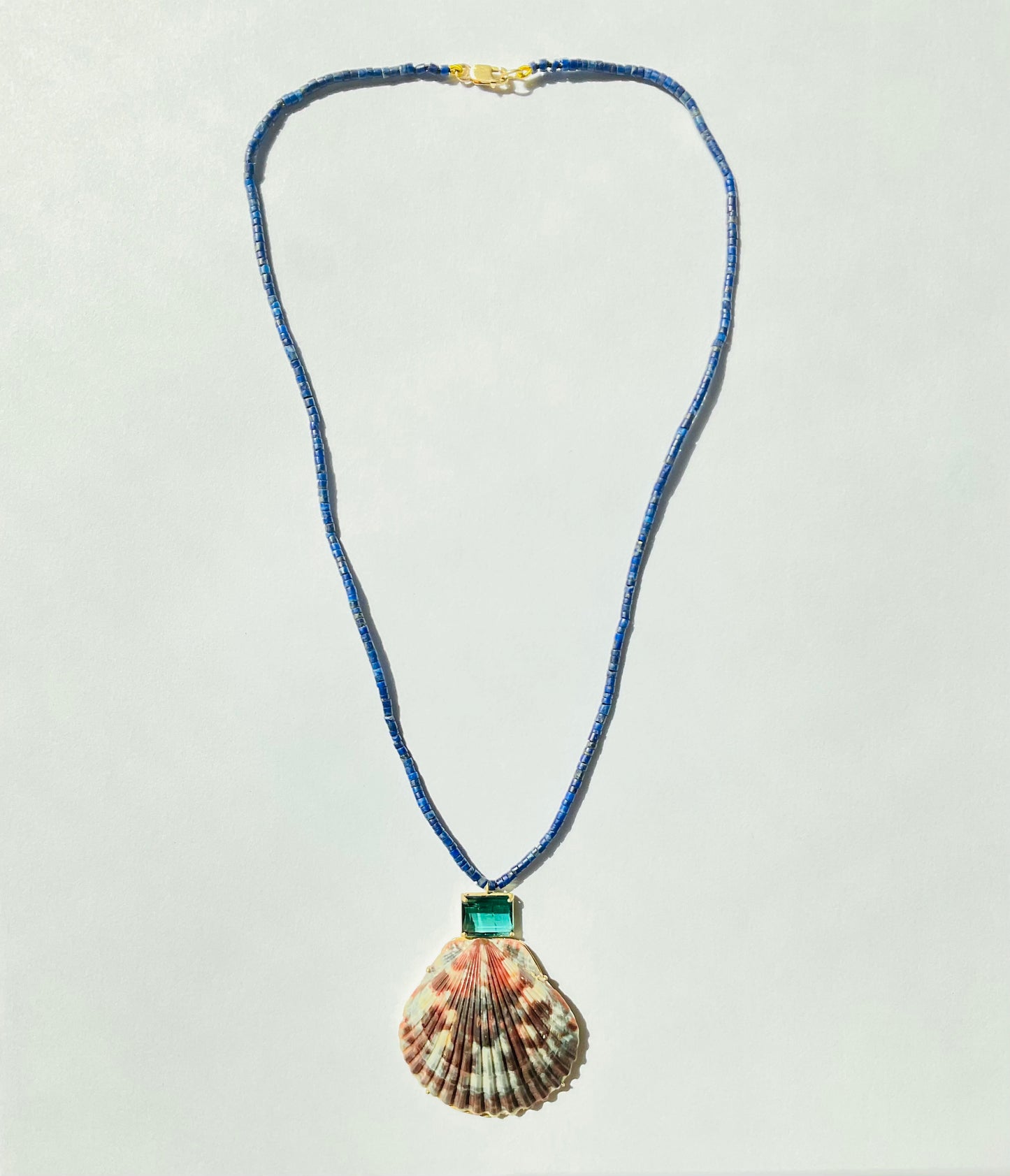 Shell with Tourmaline on Lapis Beads