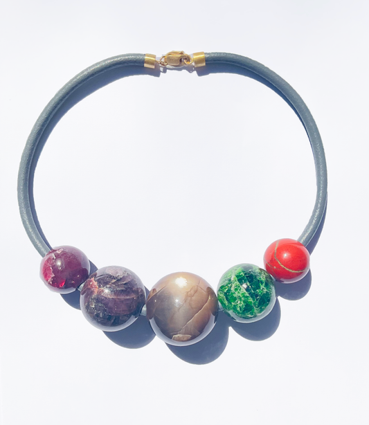 Spheres Necklace in Sunstone, Garnet, Chrome Diopside and Jasper