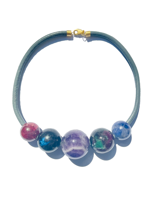 Spheres Necklace in Tanzanite, Amethyst, Sujilite and Garnet