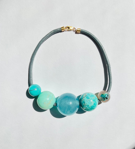 Spheres Necklace, Turquoise, Chrysoprase, Aquamarine, Aquadite