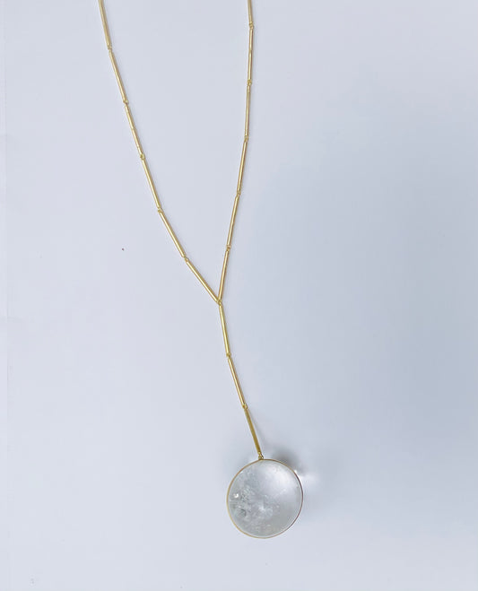 Gold Bar Chain with Quartz Healing Sphere