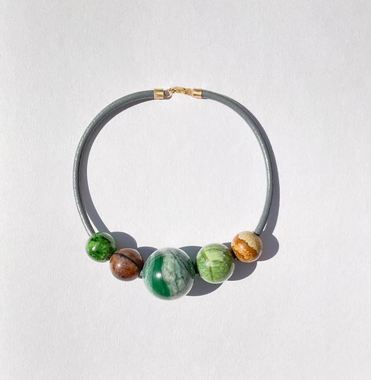 Gem Spheres Necklace with Jade, Tremolite, Chiastolite, Chrome Diopside, Jasper