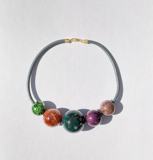 Gem Spheres Necklace, Chrome Diopside, Spessartite, Jasper, Purpurite