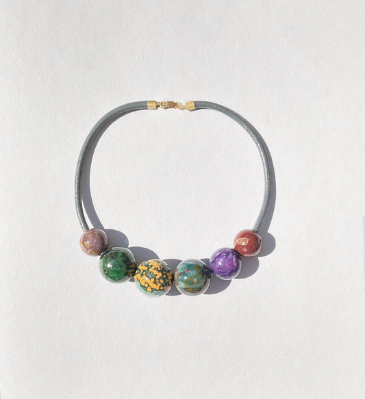 Gem Spheres Necklace, Jasper, Chrome Diopside, Charoite