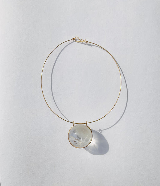 Quartz Healing Sphere on Gold Necklace.
