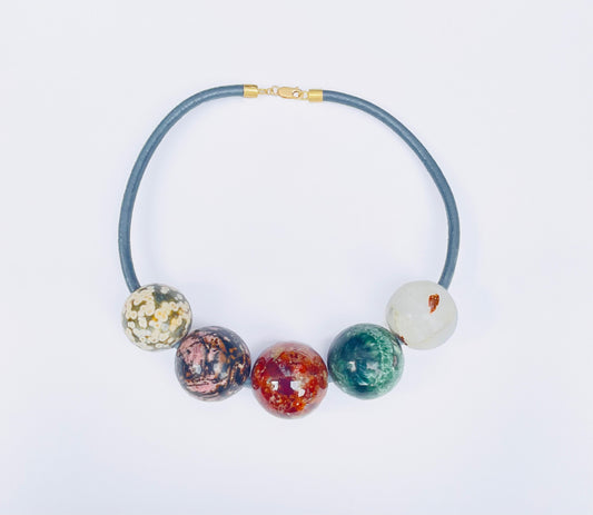 Gem Spheres Necklace, Jasper, Rhodonite, Spessartite, Moss Agate, Cryolite