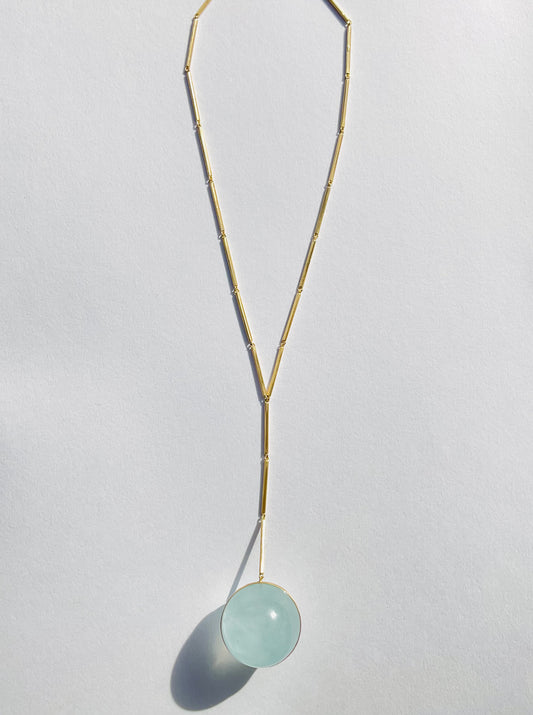 Bar Chain Necklace with Aquamarine Healing Sphere