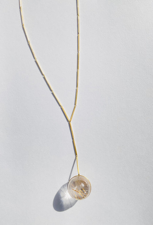 Bar Chain Necklace with Copper Rudilated Quartz