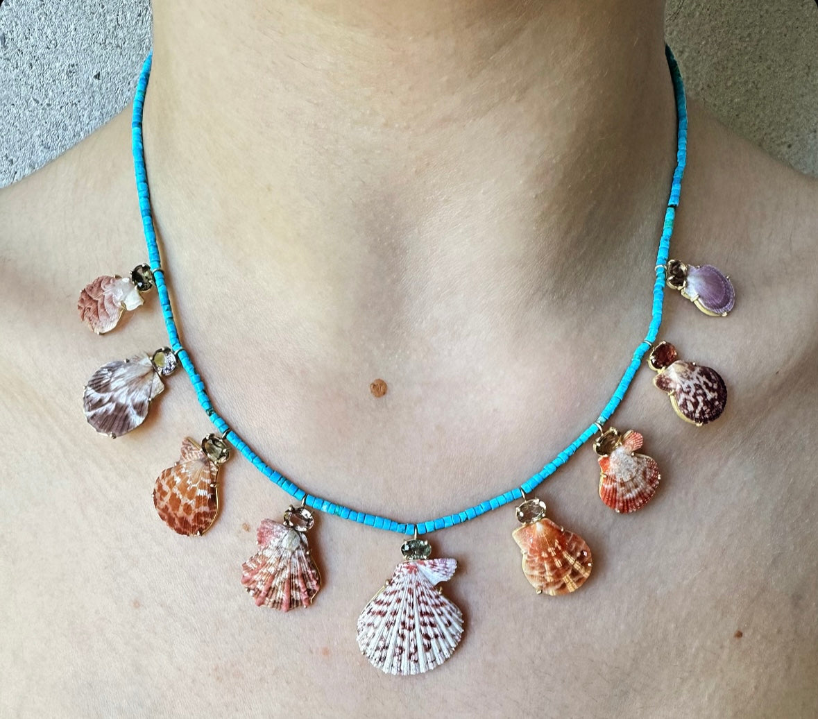 Turquoise Beads with Rare Shells and Tourmaline