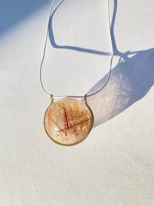 Rutilated Quartz Healing Sphere with Diamonds