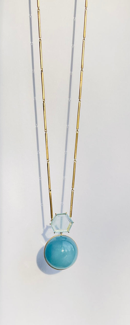 Aquamarine Healing Sphere Pendant on Gold Bar Chain