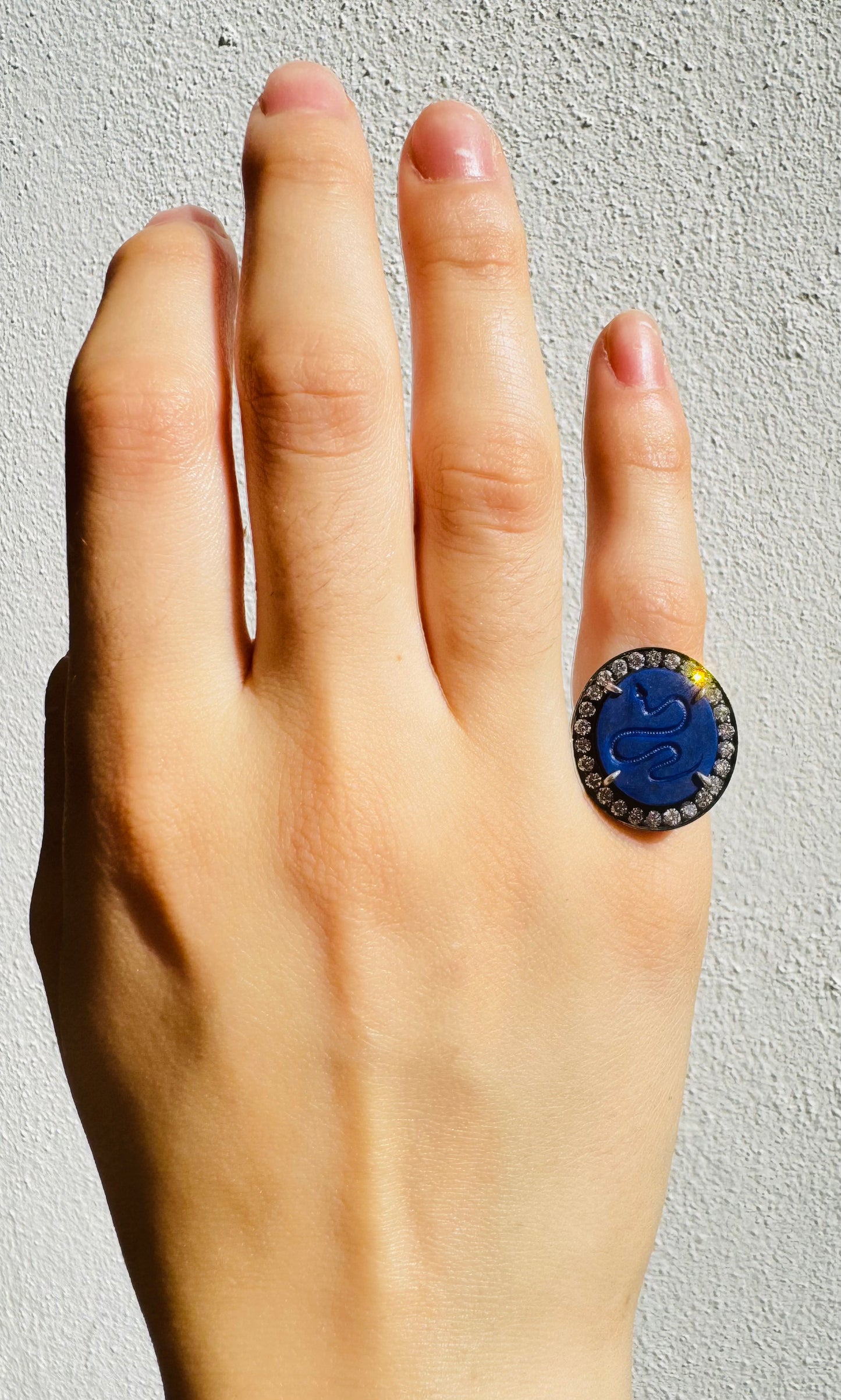 Lapis Snake Intaglio Ring with Diamonds