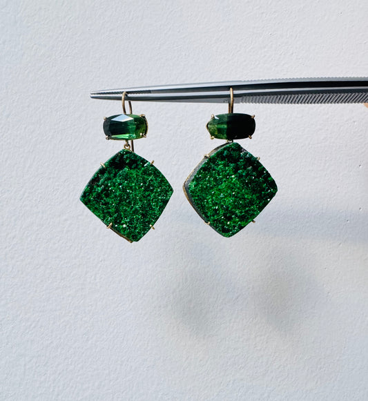 Uvarovites and Bi Color Tourmaline Earrings