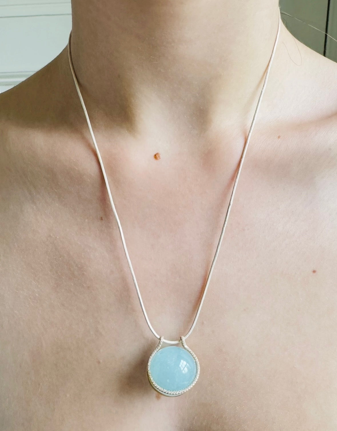 Mini Aquamarine Healing Sphere with Diamonds