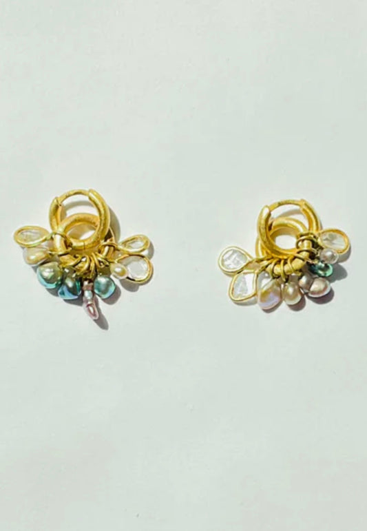 Double Hoops with Abalone Pearls and Polki Diamonds