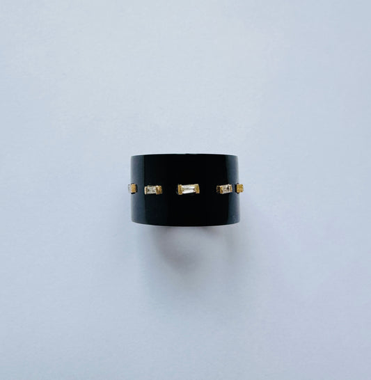 Onyx Ring with Diamond Baguettes