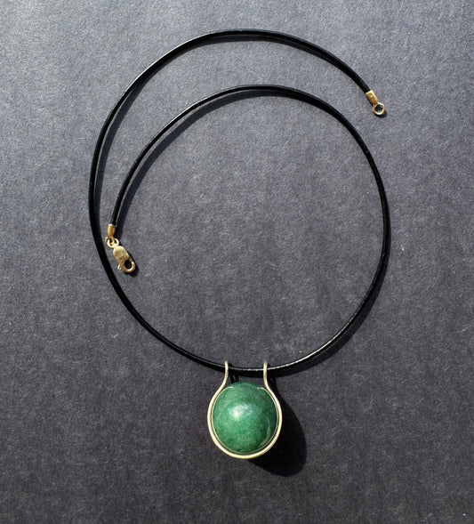 Green Jade Healing Sphere on Leather Cord.