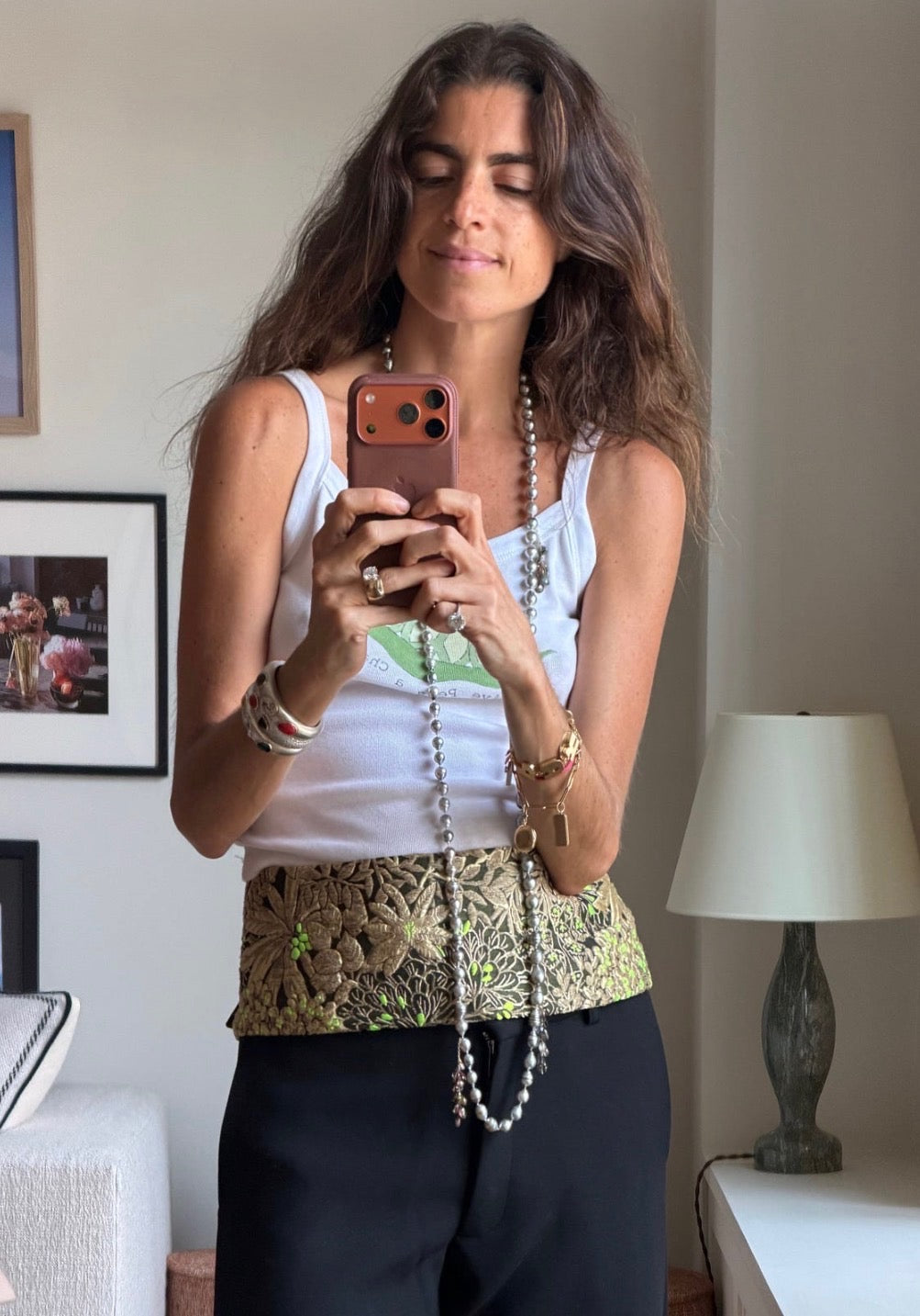 Tahitian Keshi Pearl Necklace with Tourmaline Tassels