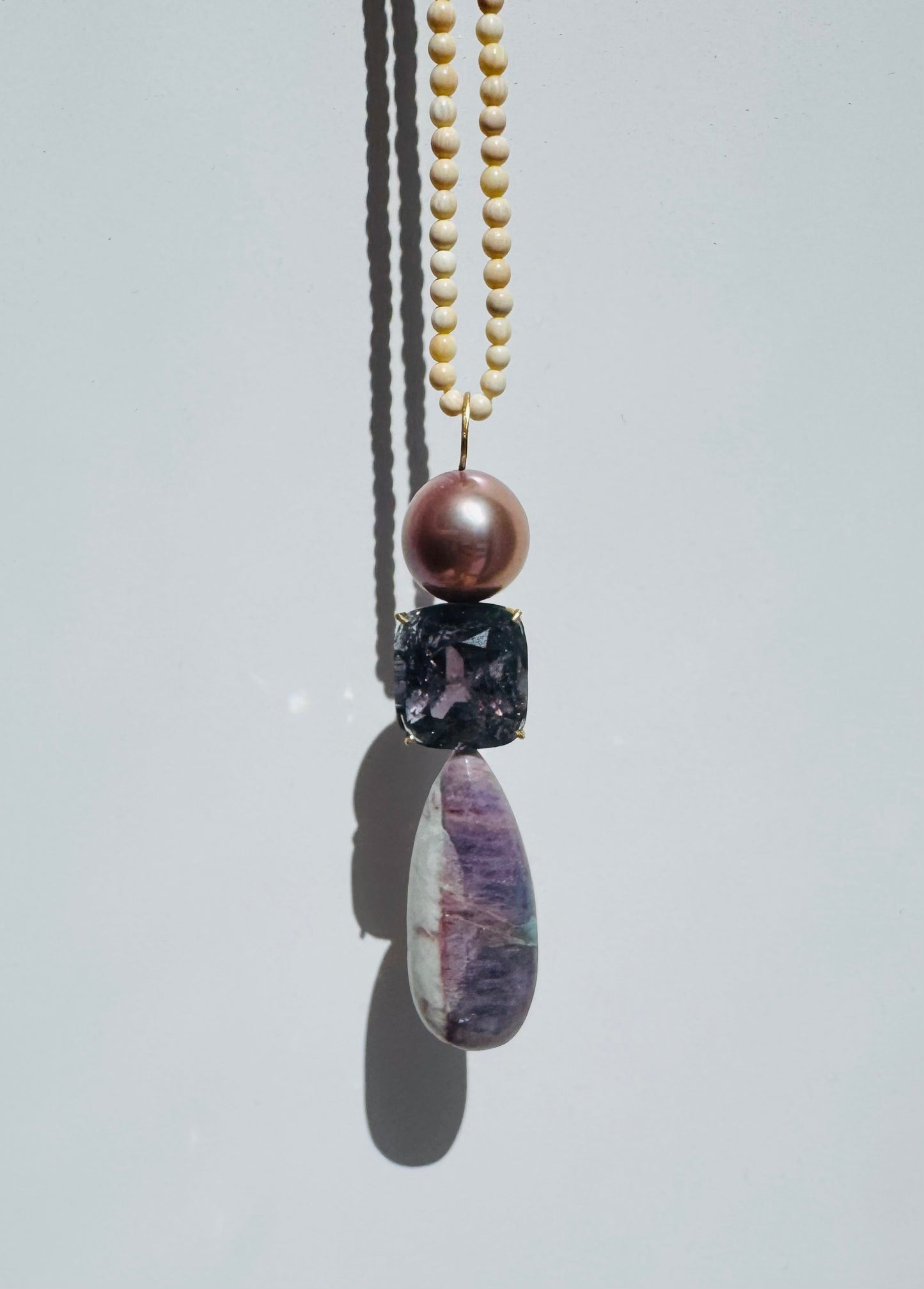 Pink Pearl, Spinel and Tourmaline Pendant