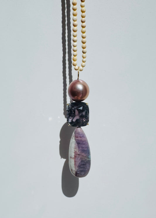 Pink Pearl, Spinel and Tourmaline Pendant