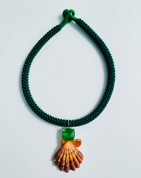 Embroidered Choker with Tourmaline and Shell