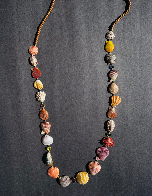Long Shell Necklace with Tourmalines, Sphene and Diamonds