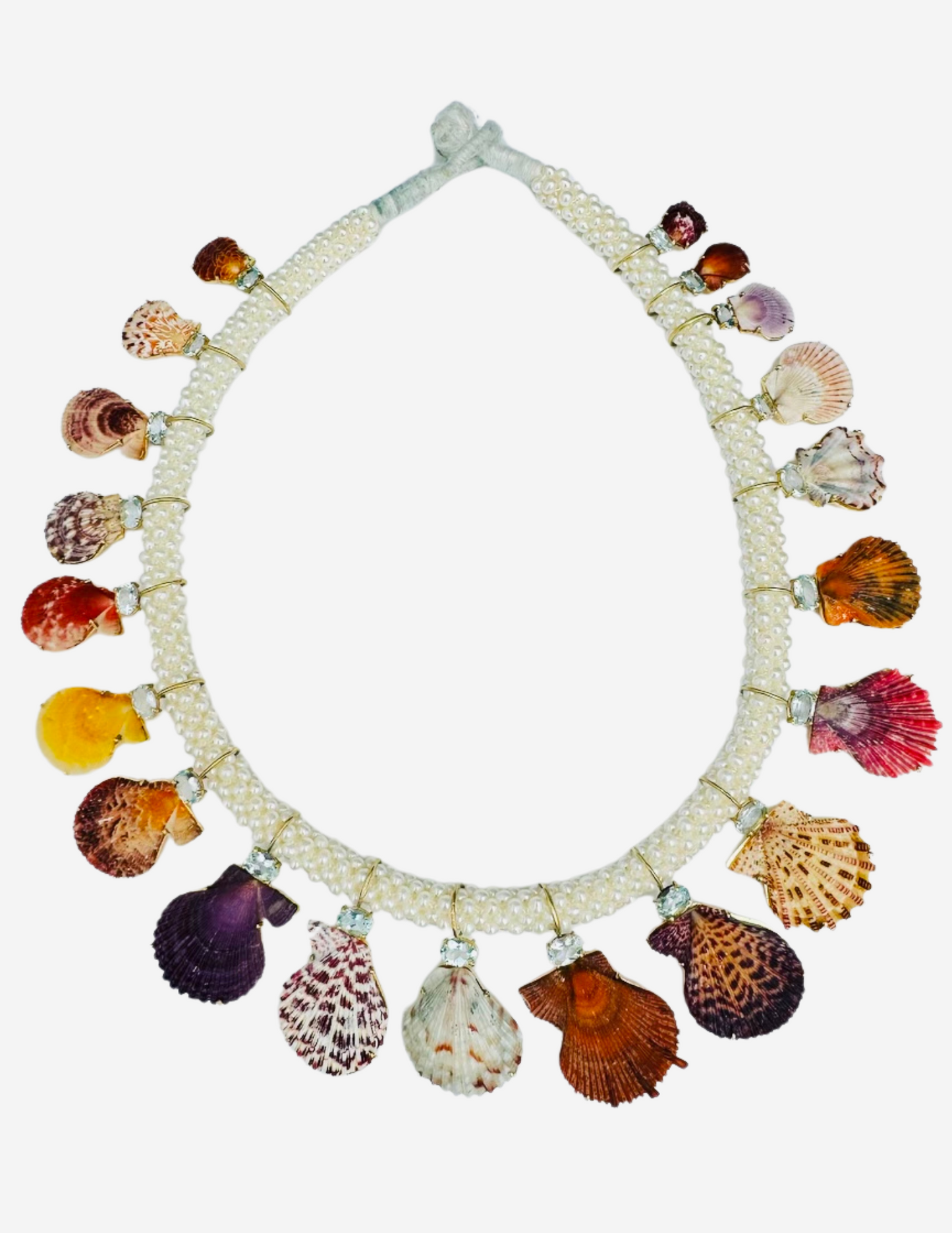 Pearl Embroidered Choker with Aquamarine and Rare Shells