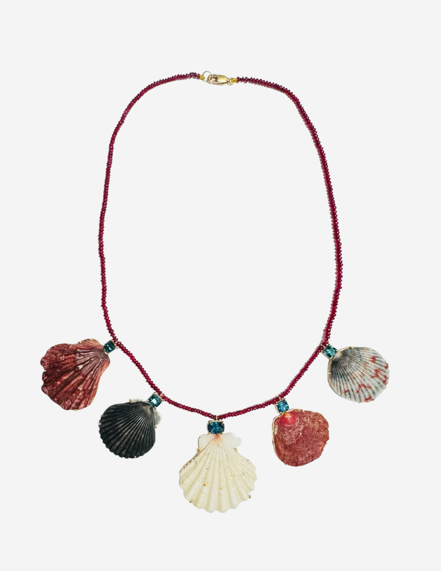 Ruby Beads with Shells and Tourmaline