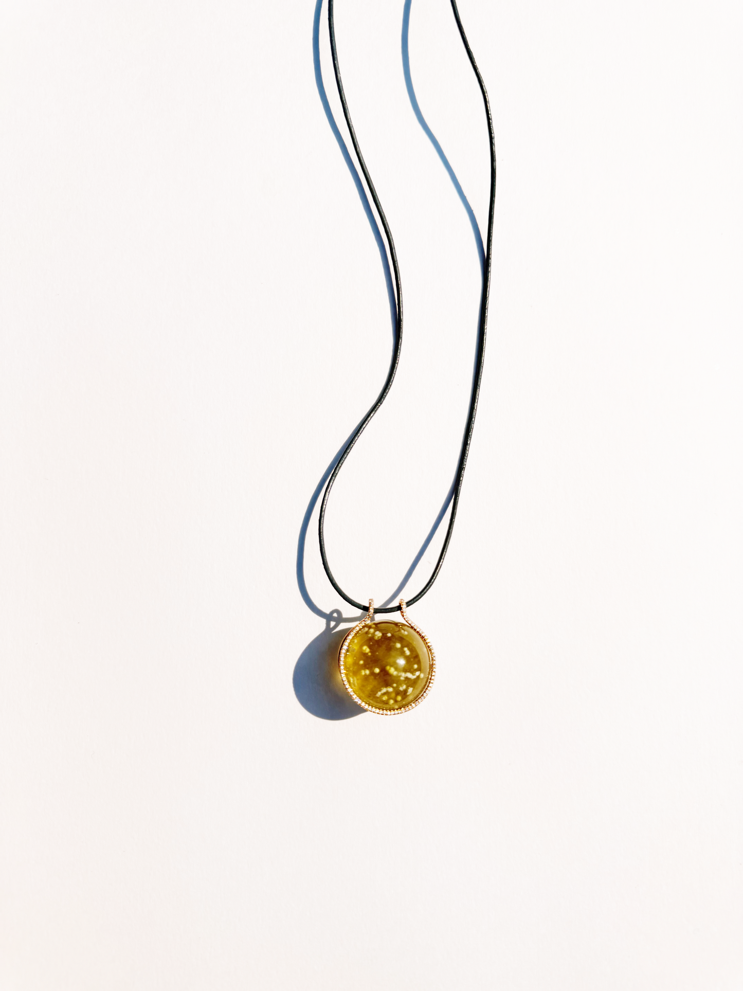 Libyan Desert Glass Healing Sphere Necklace with Diamonds