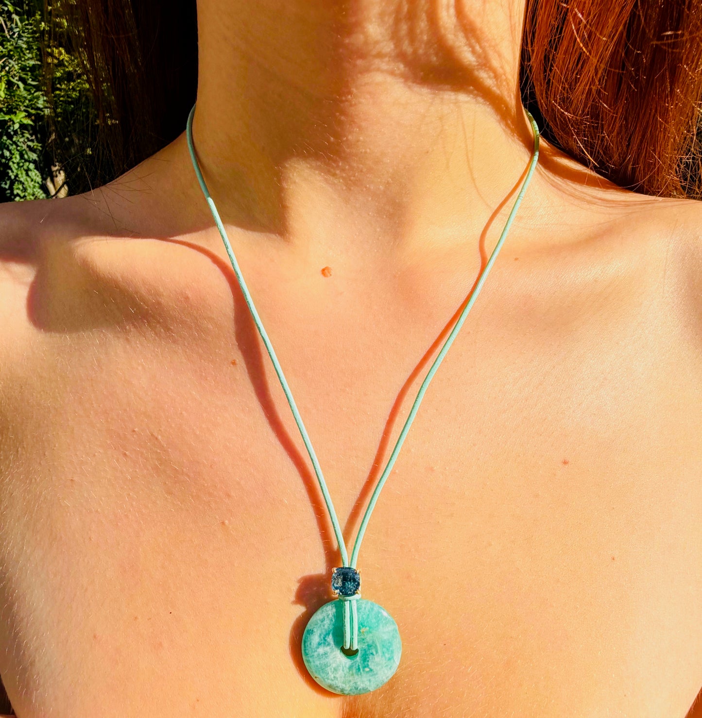 Amazonite with Tourmaline DIsc Necklace