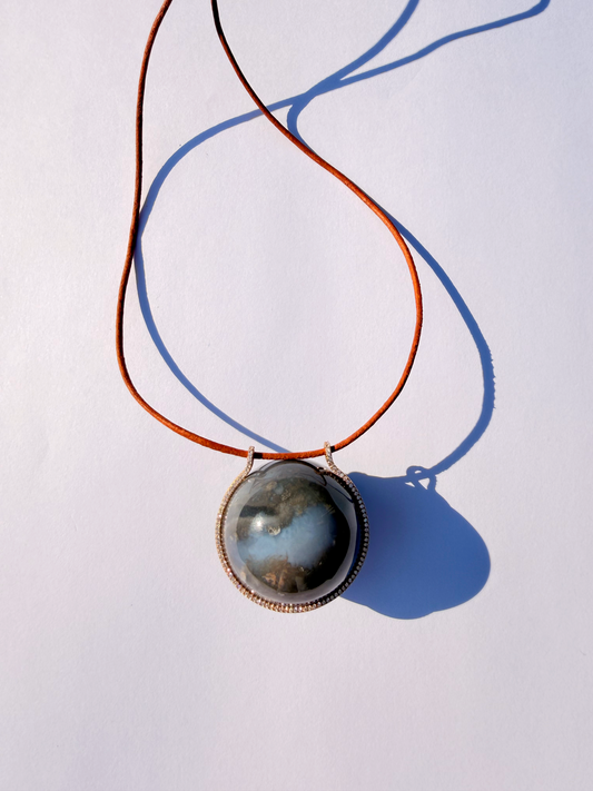 Agate with Pyrite and Chalcedony Healing Sphere set in 18k Gold and Diamonds