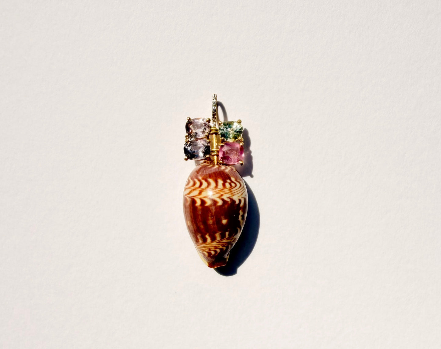 Shell Pendant with Spinel and Diamonds