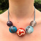 Gem Spheres Necklace, Rutilated Quartz, Aquamarine, Jasper, Quantum Quattro, Purpurite