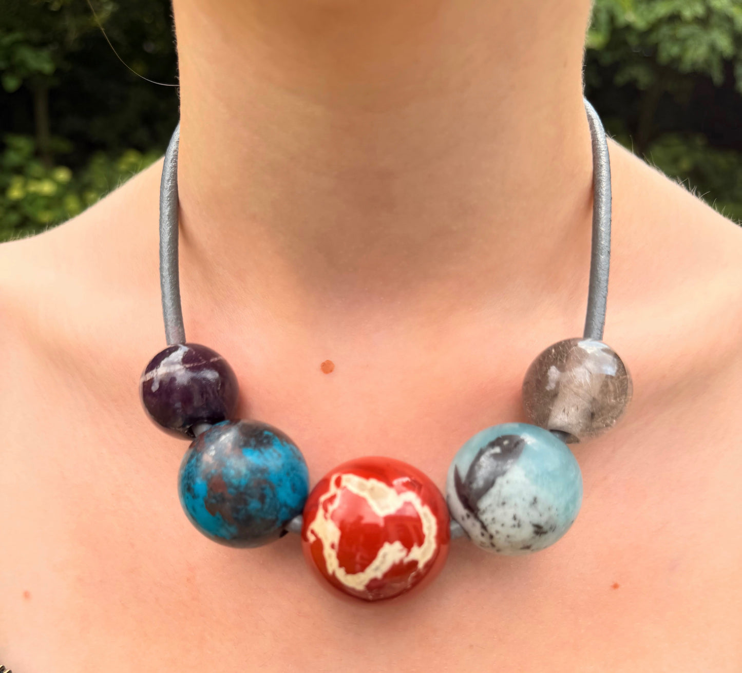 Gem Spheres Necklace, Rutilated Quartz, Aquamarine, Jasper, Quantum Quattro, Purpurite