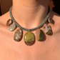 Multi Gem Necklace on Labradorite Embroidered Cord
