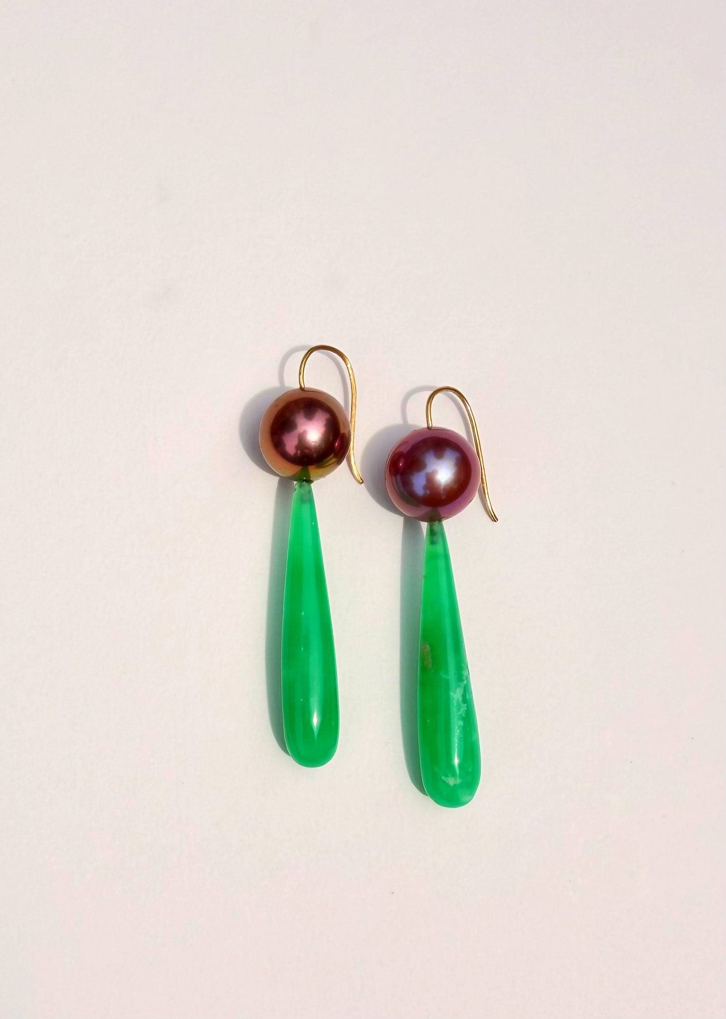 Chrysoprase and Pink Pearl Earrings