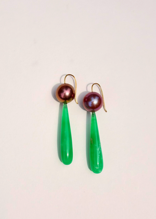 Chrysoprase and Pink Pearl Earrings