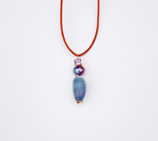 Shell Pendant with Peacock Pearl and Spinel