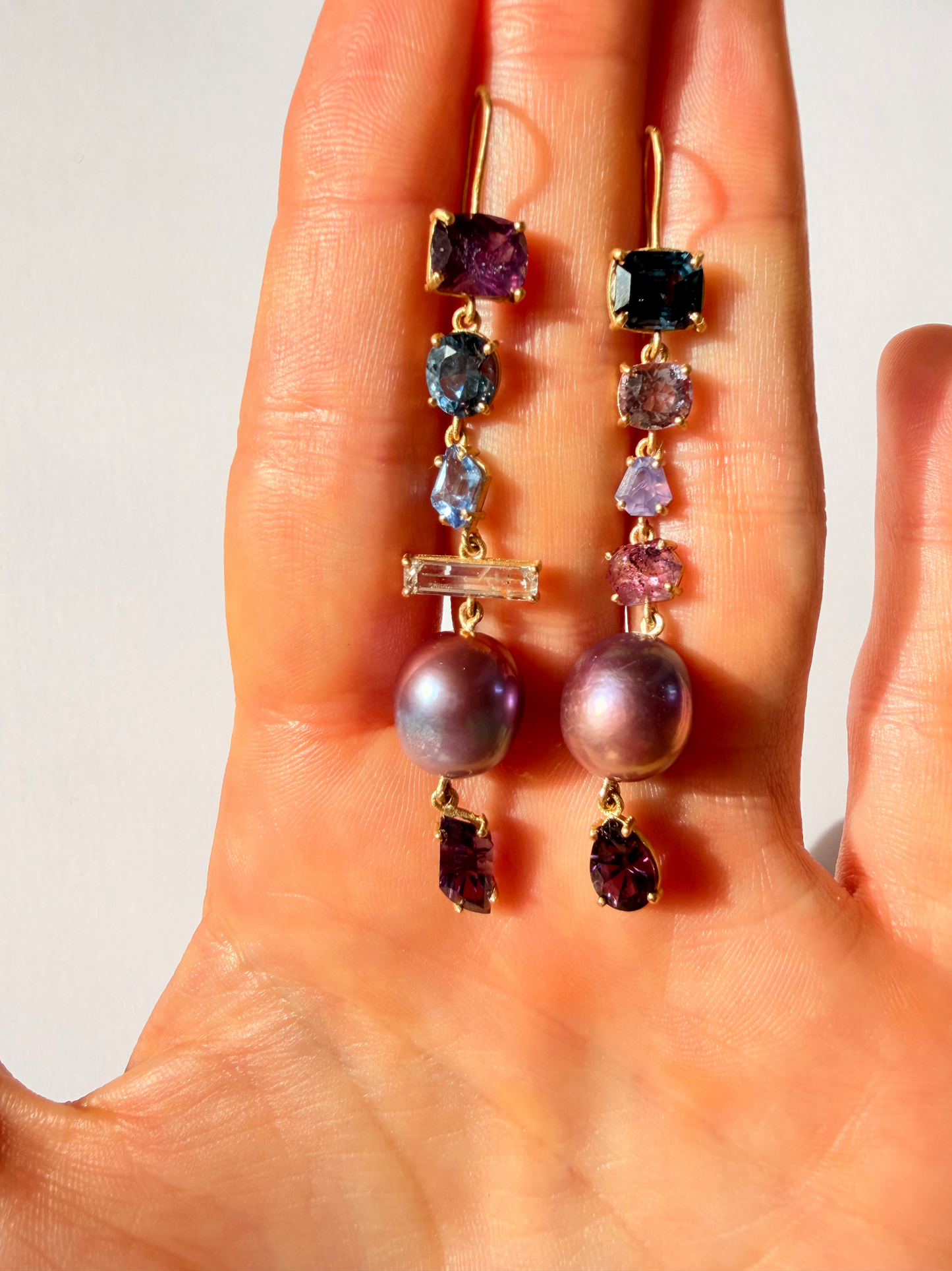 Sapphire, Spinel and Pearl Earrings