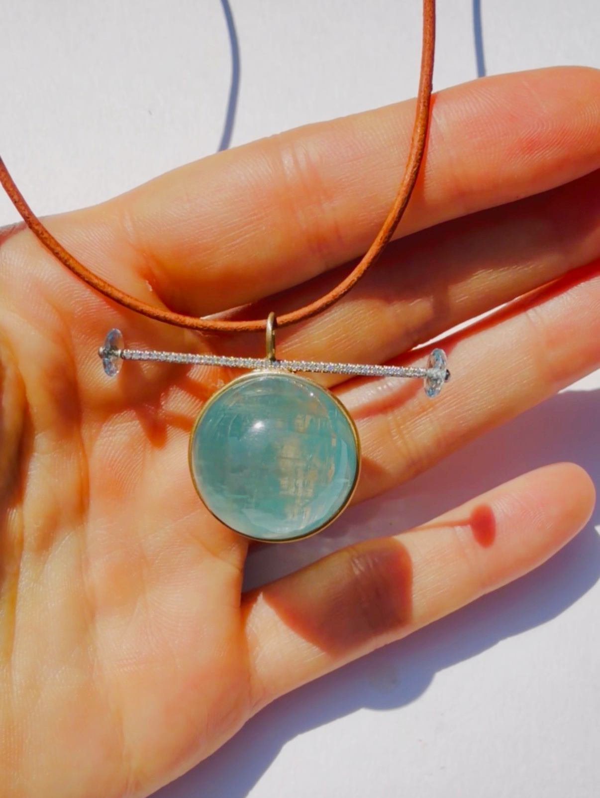 Aquamarine Healing Sphere Necklace with Diamonds