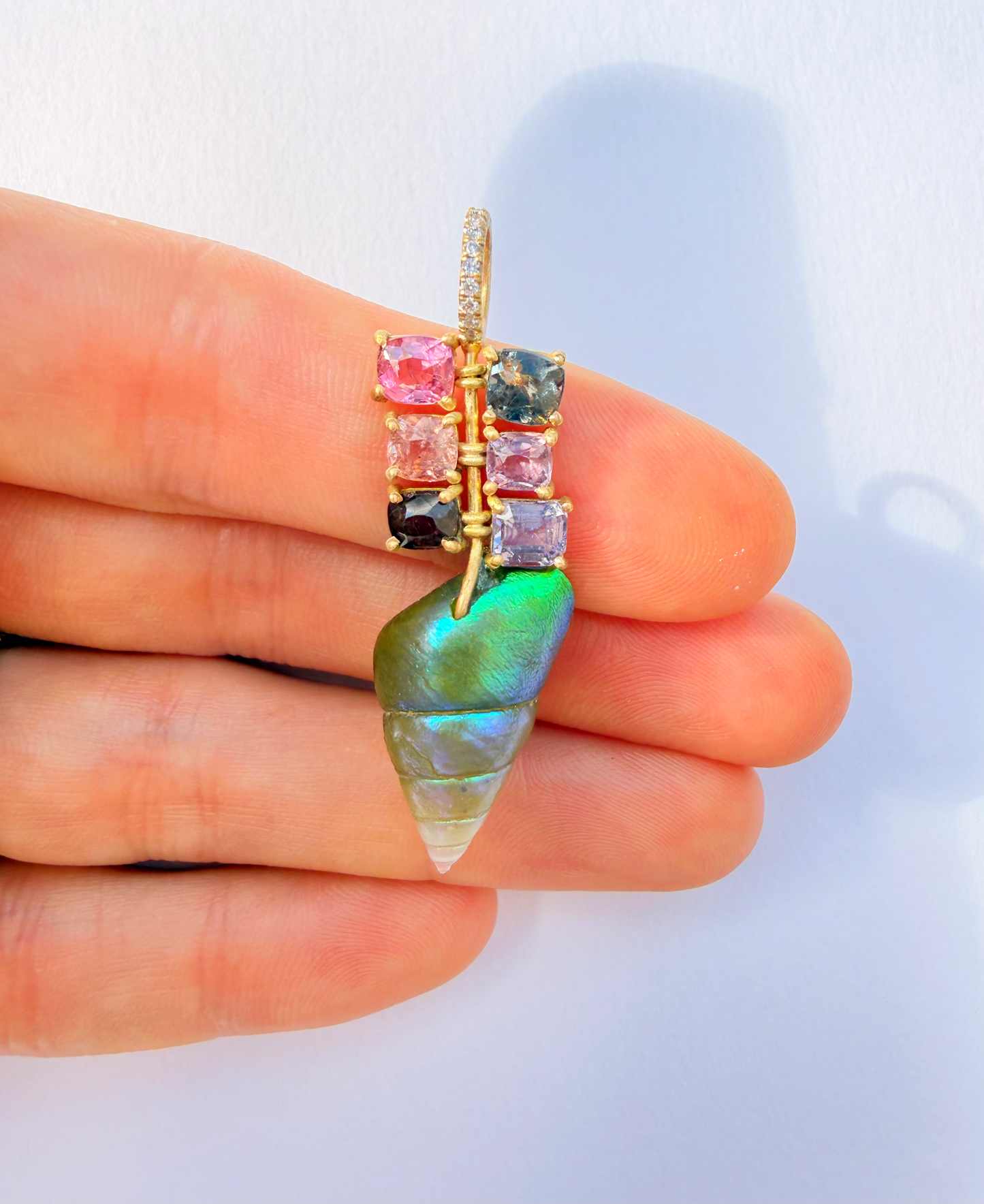 Maireener Shell Pendant with Spinel and Diamond